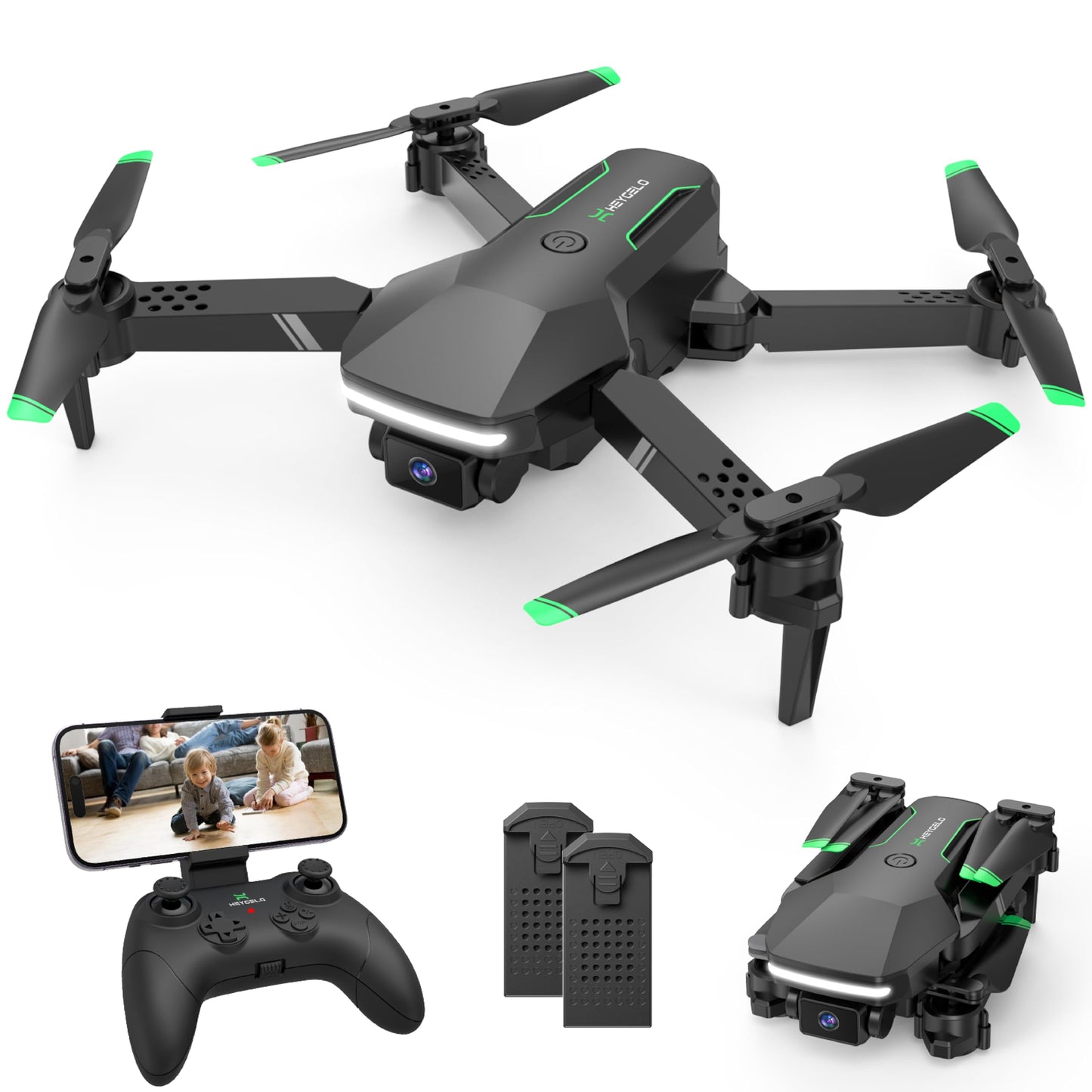 Drone with Camera for Kids - RC Helicopter Boy Gifts Toys Mini FPV Drones with 1080P HD Camera Foldable Remote Control Quadcopter with One Key Start Stable Hover Gesture Selfie 2 Batteries Black