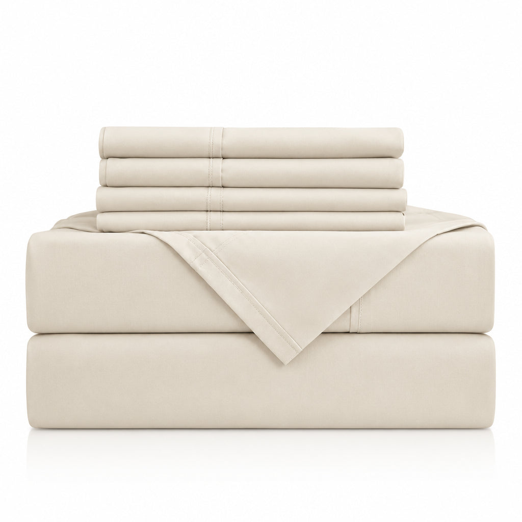 Dluxe Ave. (KING) 6 Pcs Luxury Silky Soft Bed Sheet Set/ Fits 16 inch Deep Pocket/ Ivory Cream