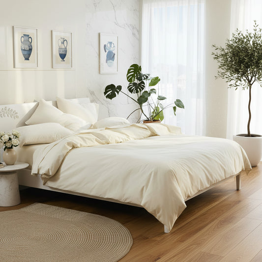 Dluxe Ave. (CALI./ KING)4 Pcs Luxury Sateen Sheets Set, 100% Cotton