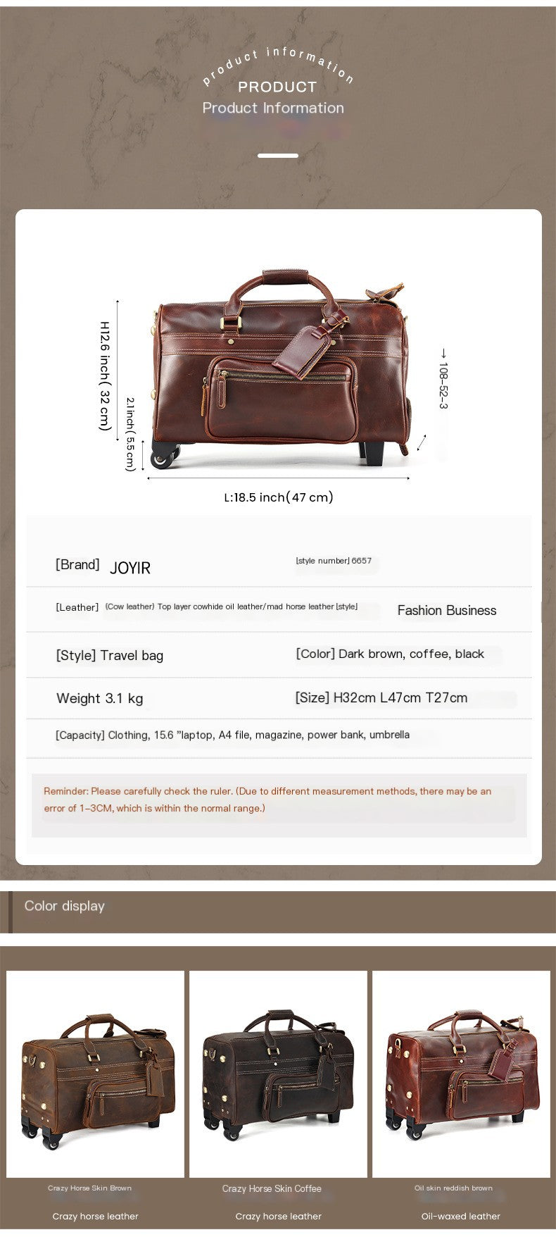 Dluxe Ave. Genuine Leather Large Travel Duffle Bag