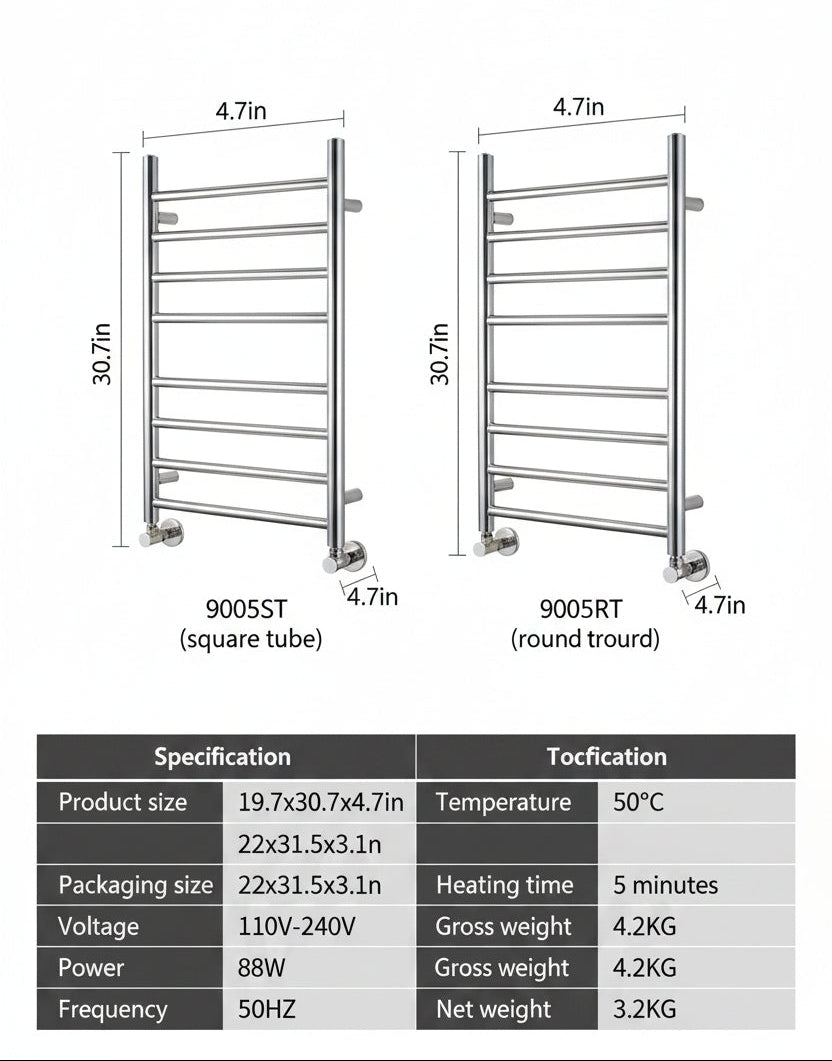 Dluxe Ave. Chrome Heated Towel Rack with Temperature Control (1 pc)