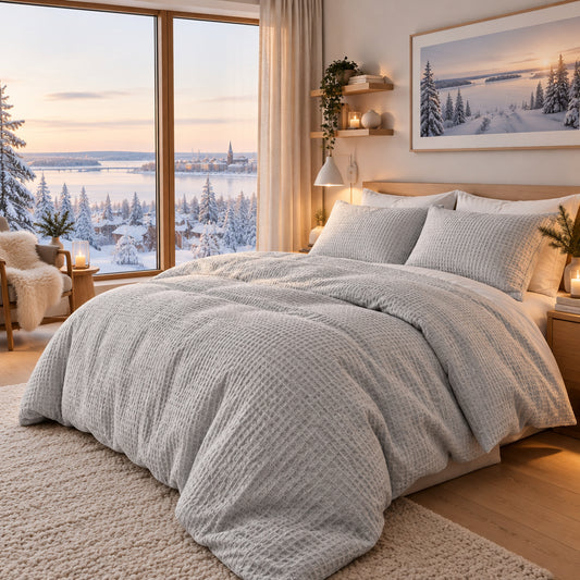 Dluxe Ave. (KING) 3Pcs Waffle Weave Comforter Set/ Grey