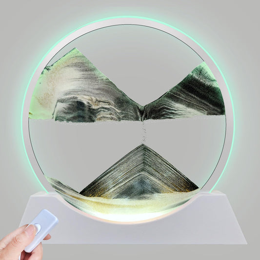 Dluxe Ave. 12" Moving Sand Art Liquid Motion with Light 3 Color Art Picture Round Glass 3D, Landscapes (Black)
