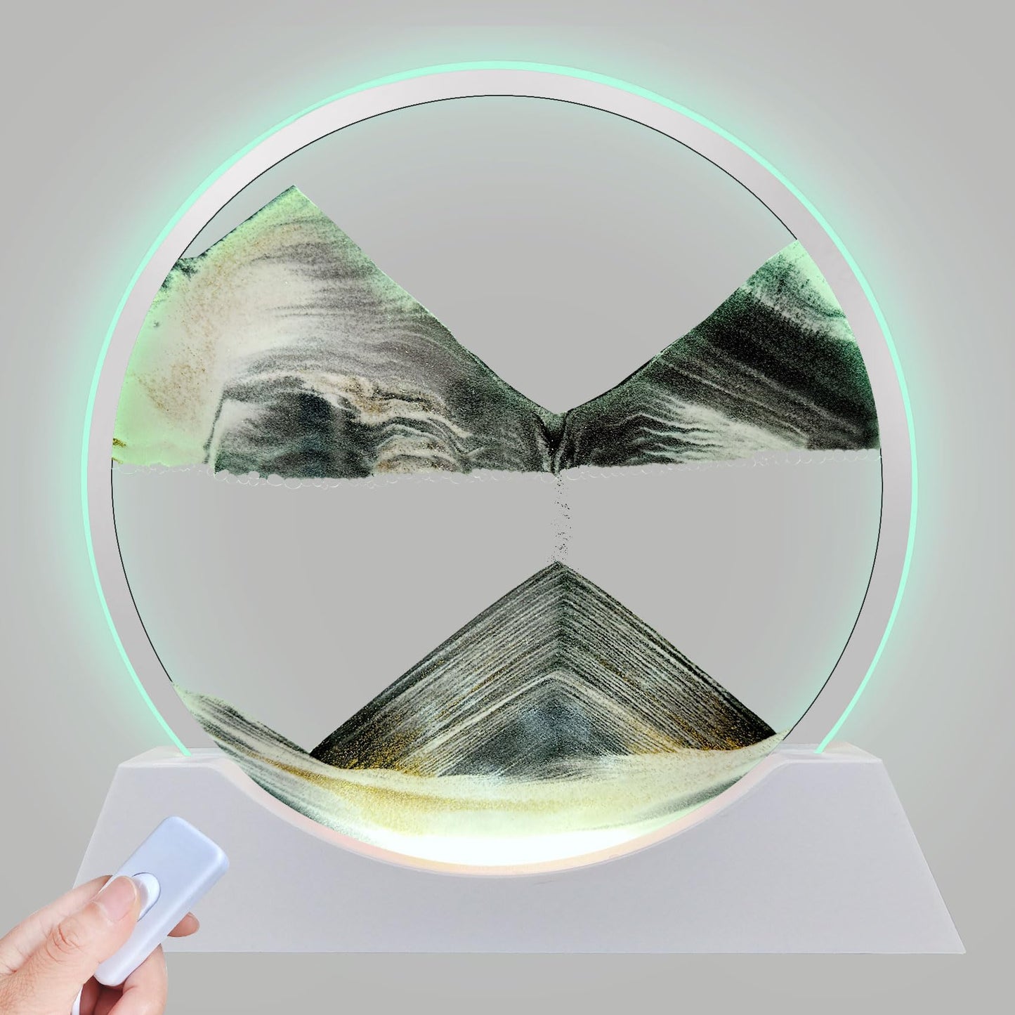 Dluxe Ave. 12" Moving Sand Art Liquid Motion with Light 3 Color Art Picture Round Glass 3D, Landscapes (Black)
