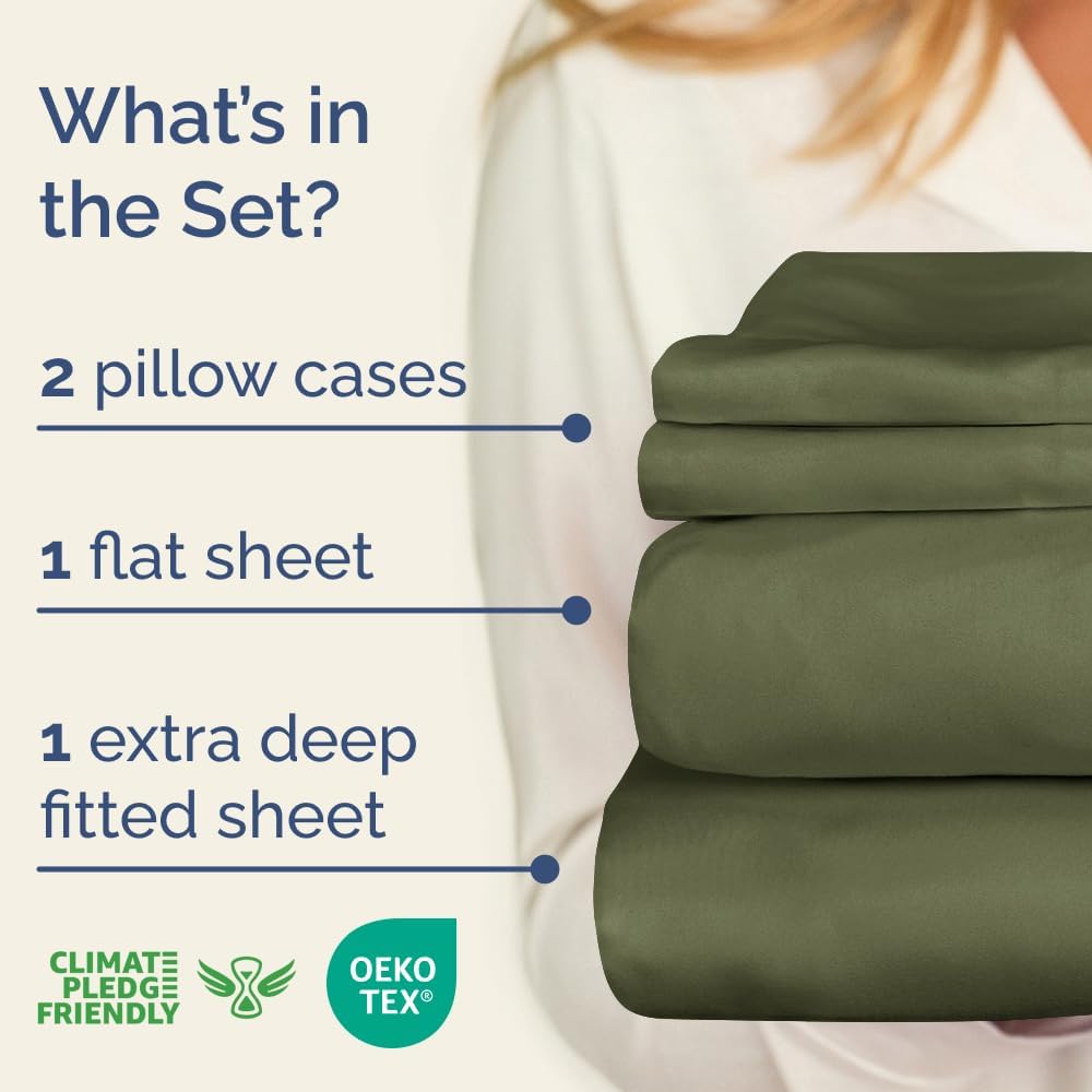 Dluxe Ave. ( CALI./ KING ) 4 Pcs 400 Thread Count Cotton Sheet Set, 100% Cotton, Deep Pocket, Hotel Quality, Sage Green