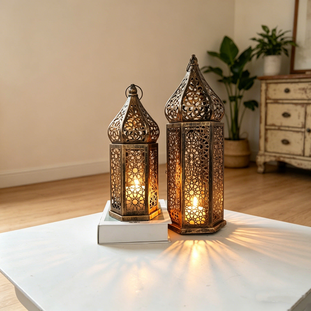Moroccan Iron Candle Lantern Retro Portable Decor