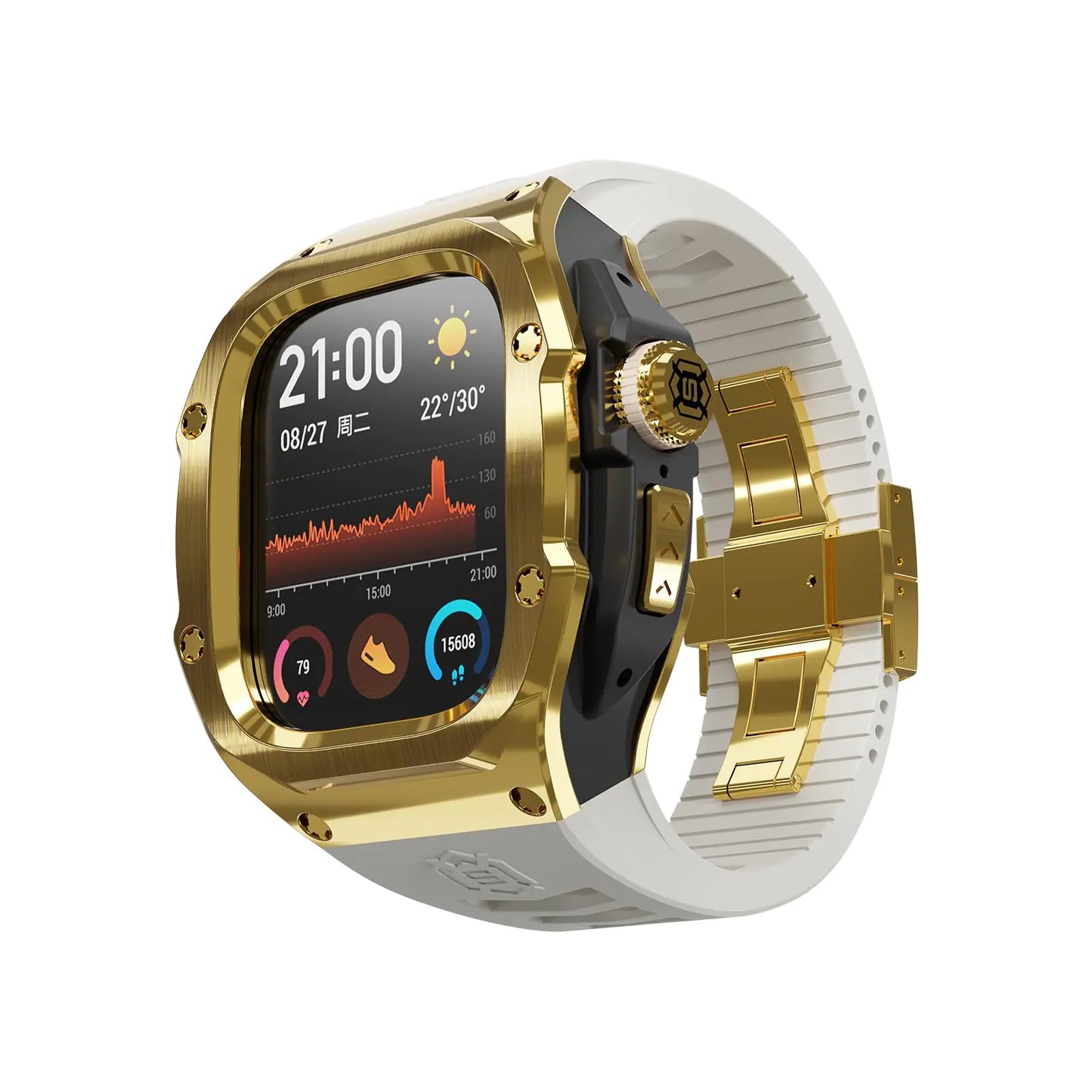 Dluxe Ave. ILAZI Luxury Stainless Steel Case ModificationKit,For Apple Watch Ultra 2 1 49mm Rubber Band (Color : Gold Size : Ultra 1 2 49mm)