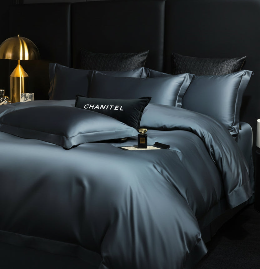 Dluxe Ave.Long Staple Cotton Four-Piece Bedding Set/ One Flat Sheet Two Pillowcases {One Duvet Cover}