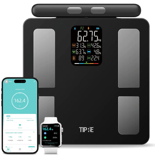 Dluxe Ave. TIPRE Smart Scale for Body Weight 8-Electrode Digital Weight Scale for Body Fat Bathroom Scale with BMI Full Body Composition Analysis with Bluetooth Health Monitor for Weight Loss 400lb