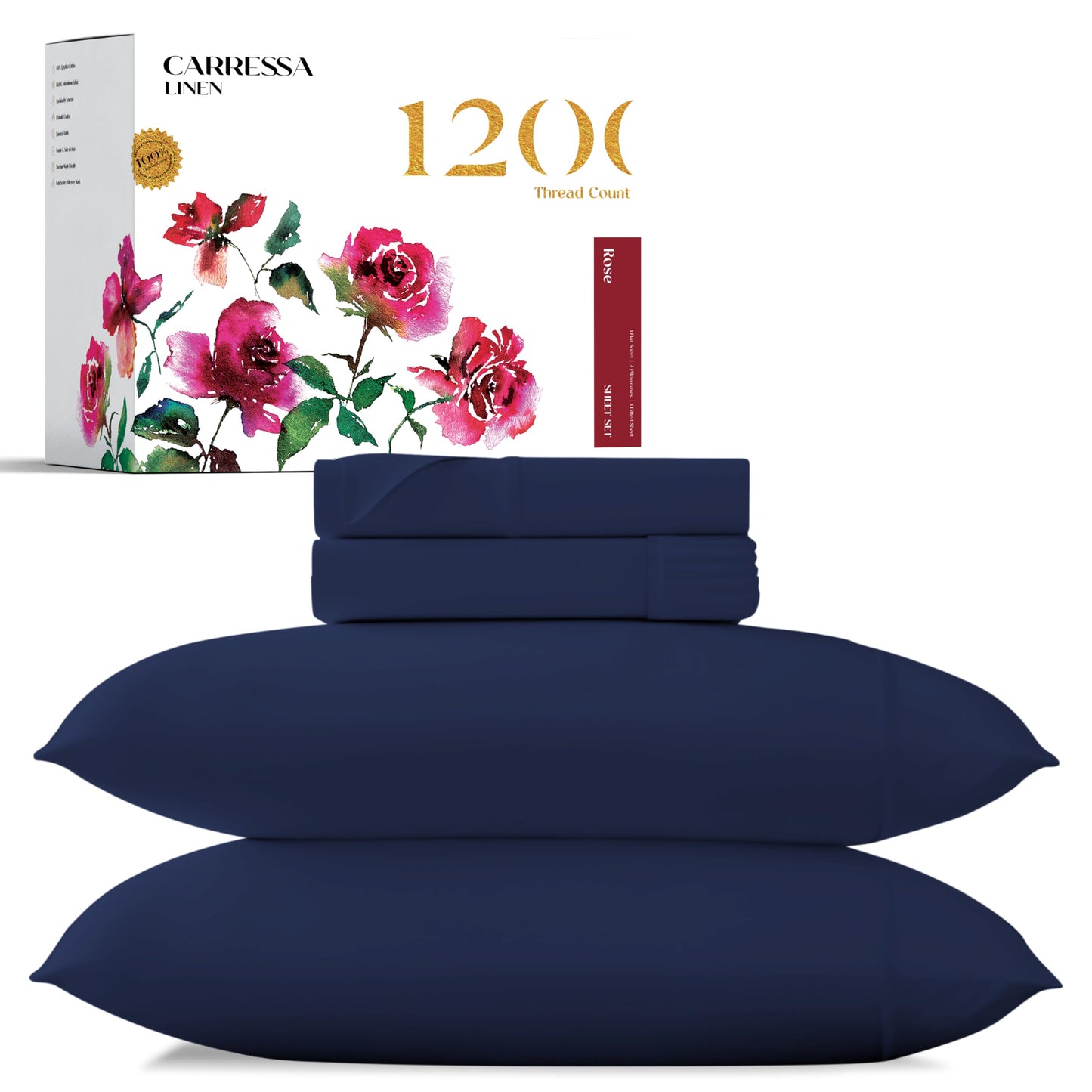 Dluxe Ave. ( CALI./ KING) 4 Pcs 100% Egyptian Cotton Sheets/ 1200 Thread Count/ Navy Blue