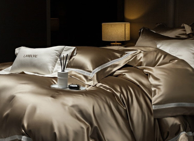 Dluxe Ave. Luxury Silk Tencel Bedding Set/ Flat Sheet Two Pillowcases {One Duvet Cover}