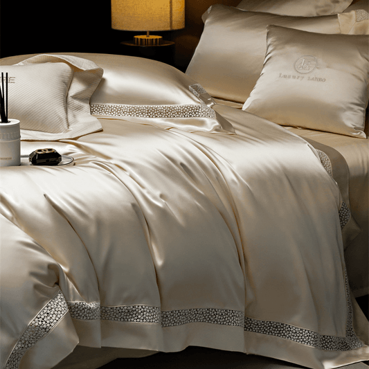 Dluxe Ave. Luxury Silk Tencel Bedding Set/ Flat Sheet Two Pillowcases {One Duvet Cover}