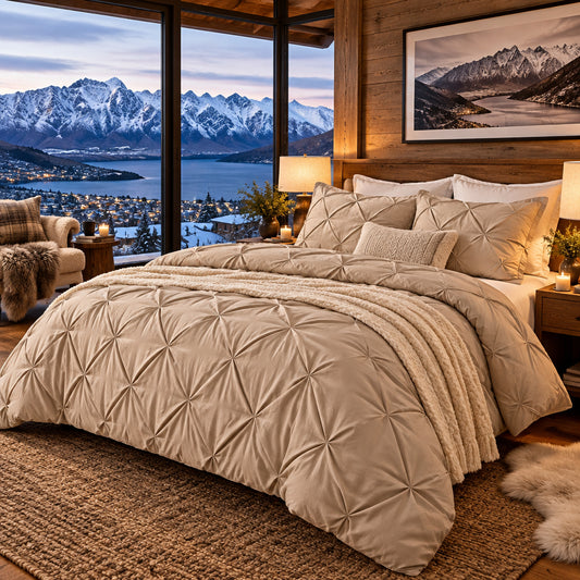 Dluxe Ave. (FULL) 3Pcs Pinch Pleat Comforter Set/ Khaki