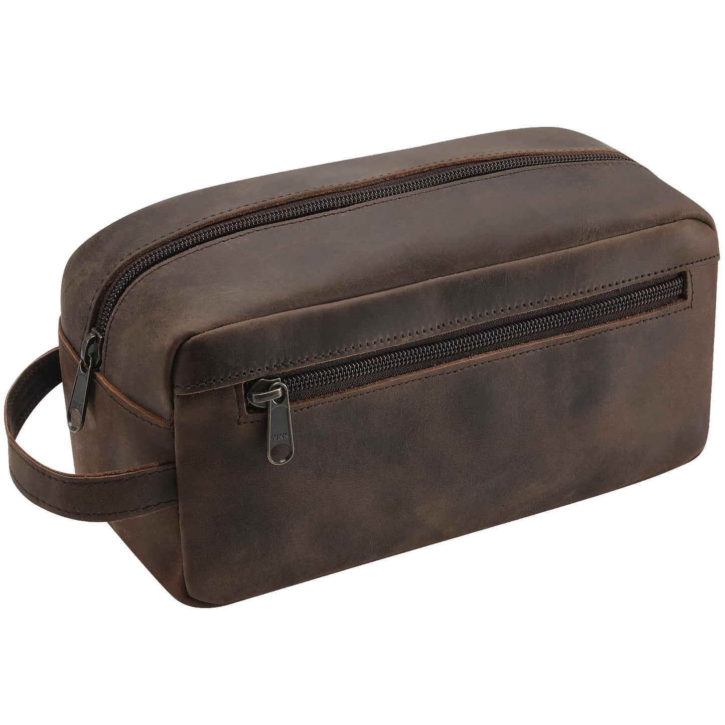Dluxe Ave. Leather Travel Toiletry Bag for Men/ Full Grain Leather / Black Coffee