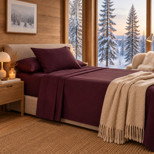 Dluxe Ave. (TWIN) 3 Pcs Sheet Set, 400 Thread Count/ 100% Cotton/ Plum
