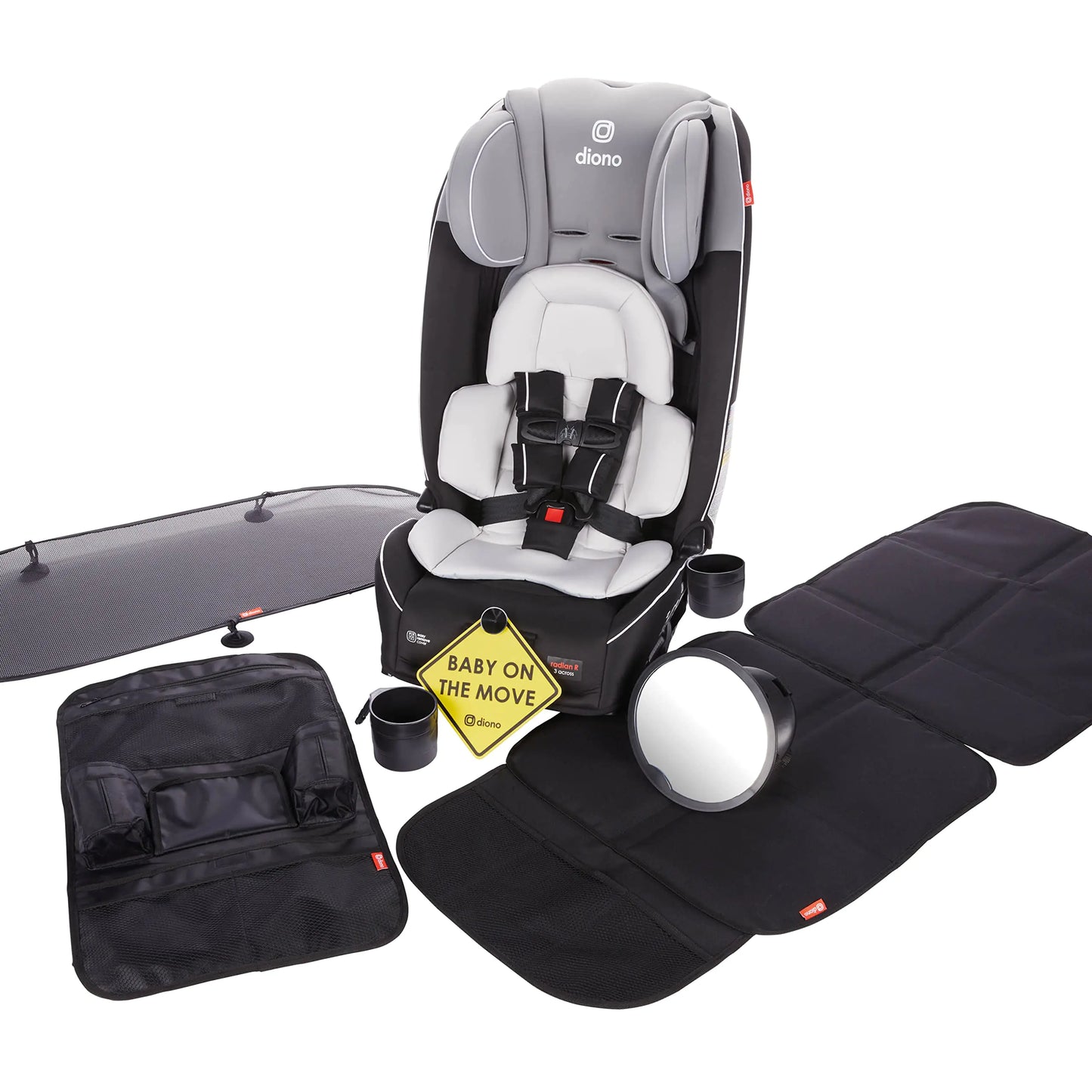 Dluxe Ave. Diono Radian 3RXT Bonus Pack 4-in-1 Convertible Car Seat Extended Rear and Forward Facing 10 Years 1 Car Seat Slim Fit 3 Across with 6 Accessories Inc. Baby Car Mirror Car Seat Protector Black
