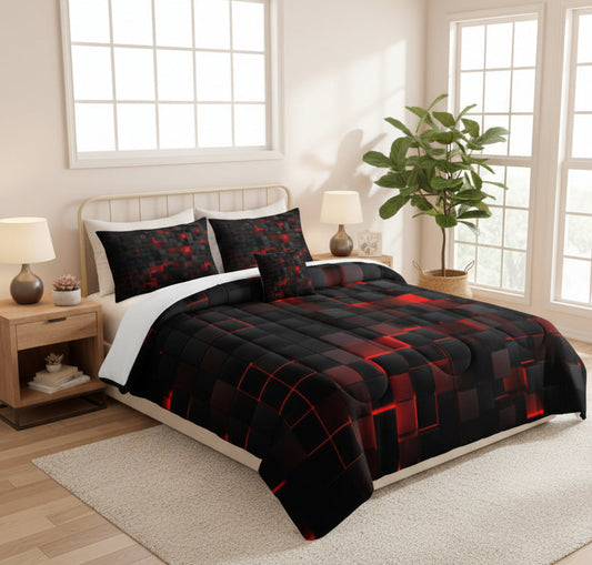 Dluxe Ave. (Queen) 4 Pcs Comforter Set, Red and Black
