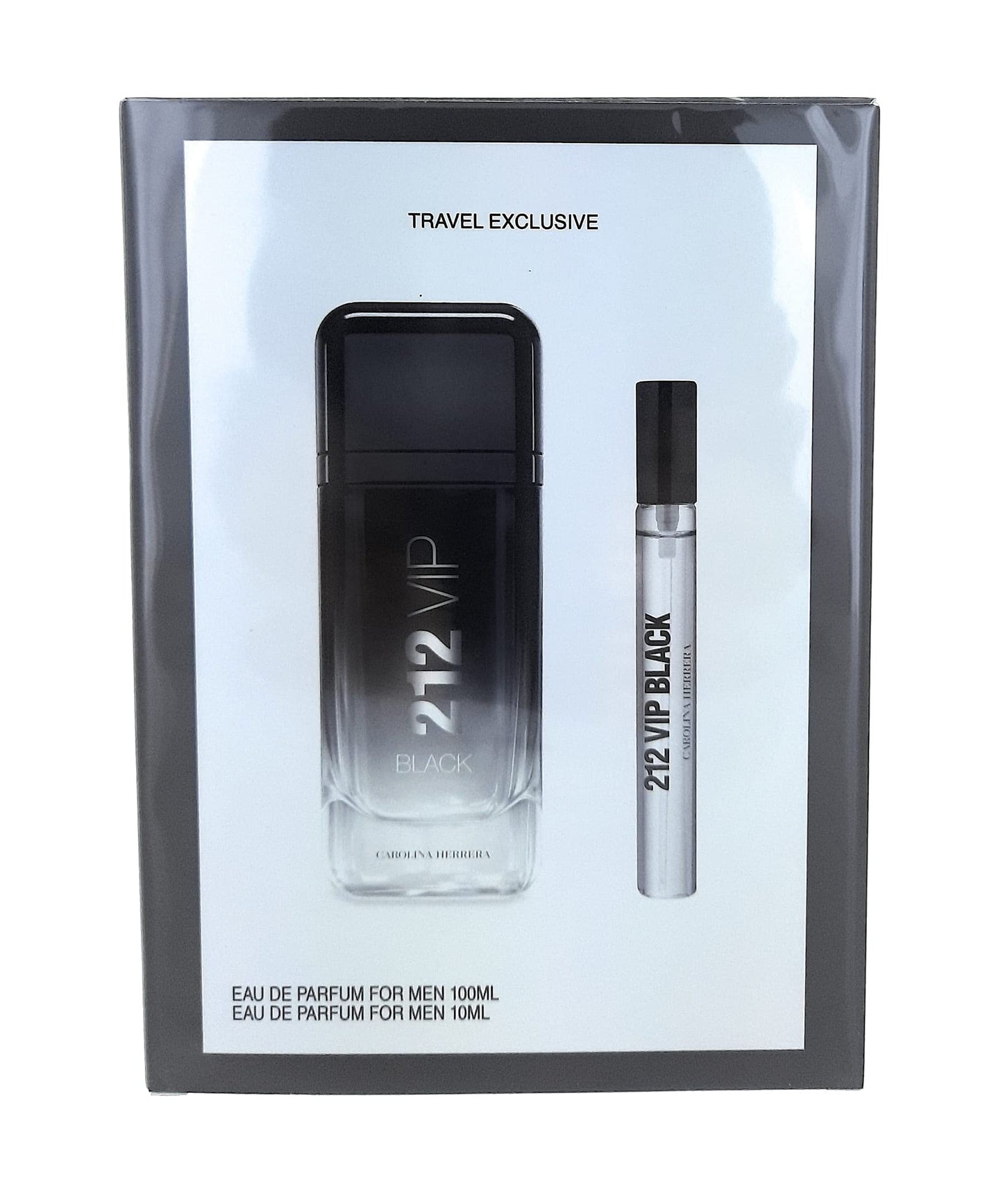 Dluxe Ave. Carolina Herrera 212 Vip Black 2 Piece Travel Set for Men (3.4 Oz Eau De Parfume Spray + 0.34 Oz Eau De Parfume Spray)