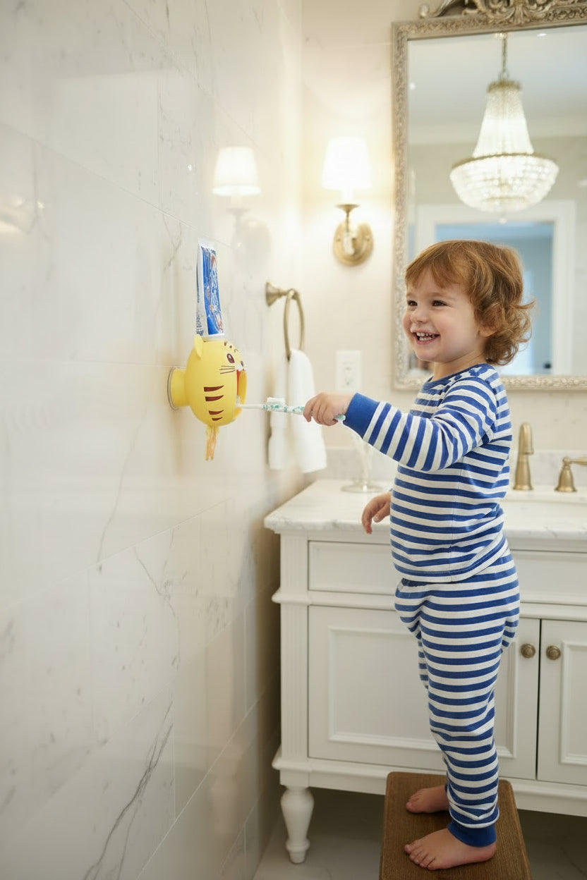 Dluxe Ave. Toothpaste Dispenser and Cartoon Toothbrush Holder