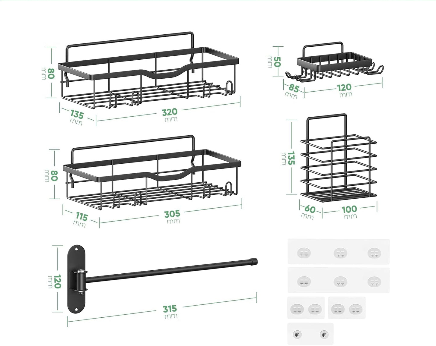 Dluxe Ave. Shower Caddy Adhesive, 5 Pack Rustproof Stainless Steel, 12 Hooks, Large Capacity No Drilling Shelves