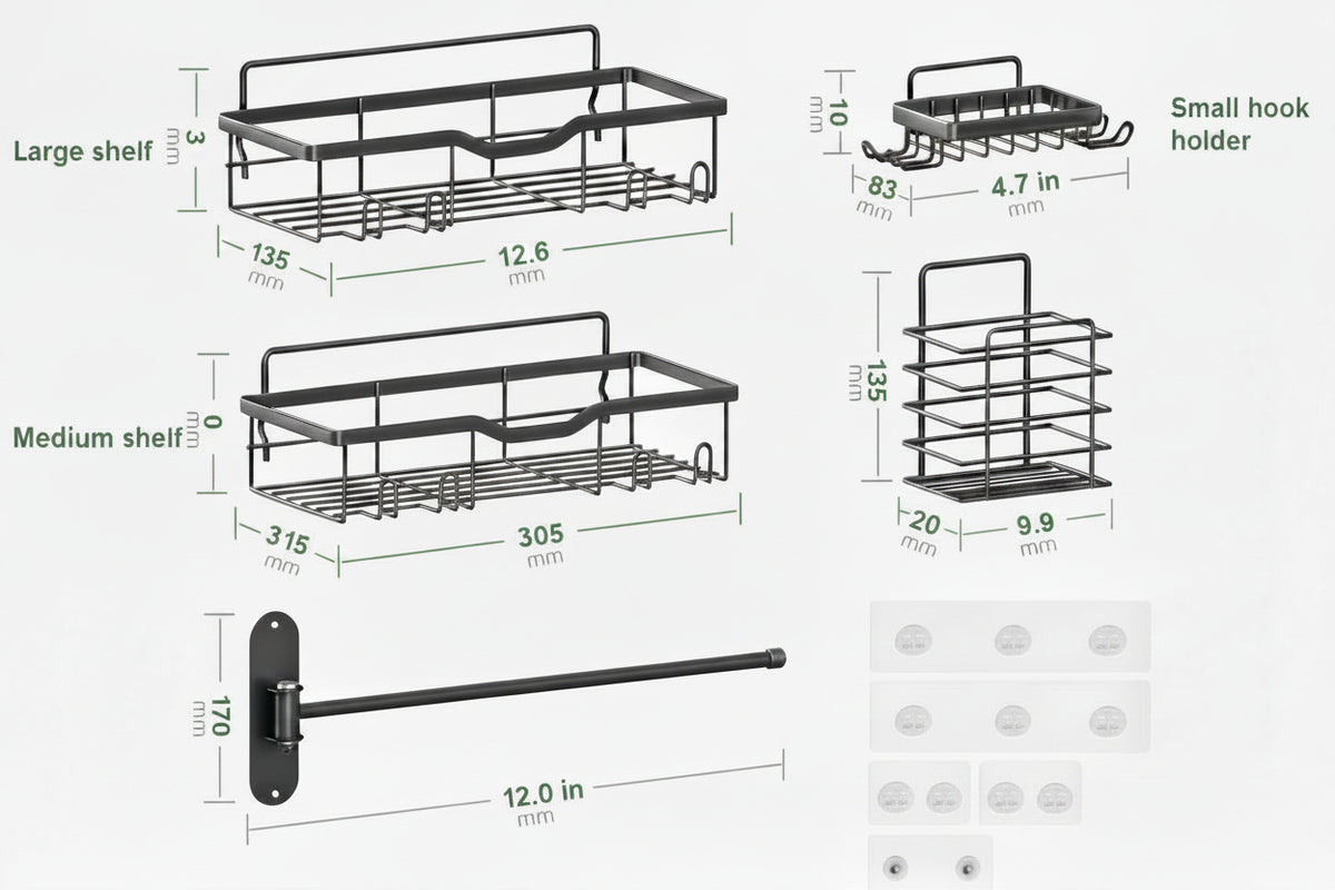 Dluxe Ave. Shower Caddy Adhesive/ 5 Pack Rustproof Stainless Steel
