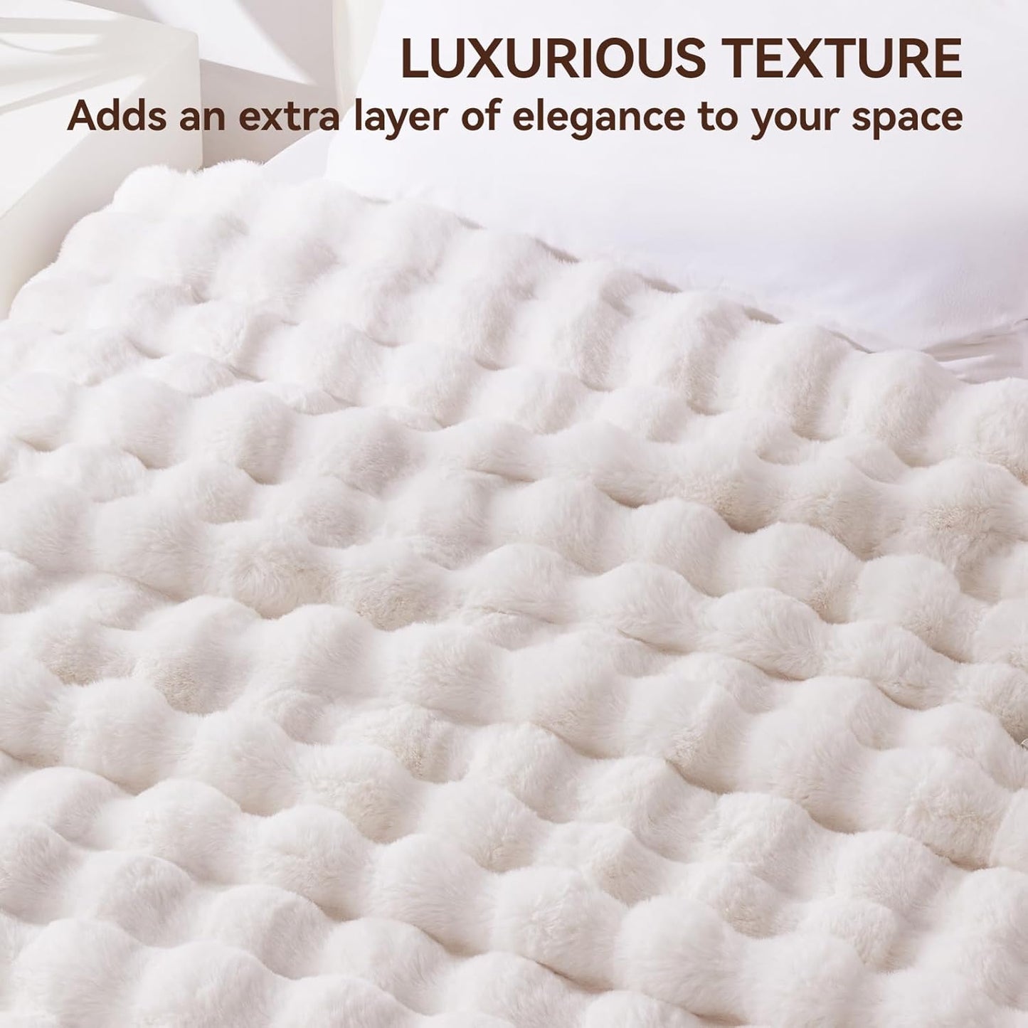 Dluxe Ave. ( THROW )Faux Fur Throw Blanket, Fluffy Soft, Cozy Plush Warm and Thick Rabbit Blanket/ (Cream White) 50x60