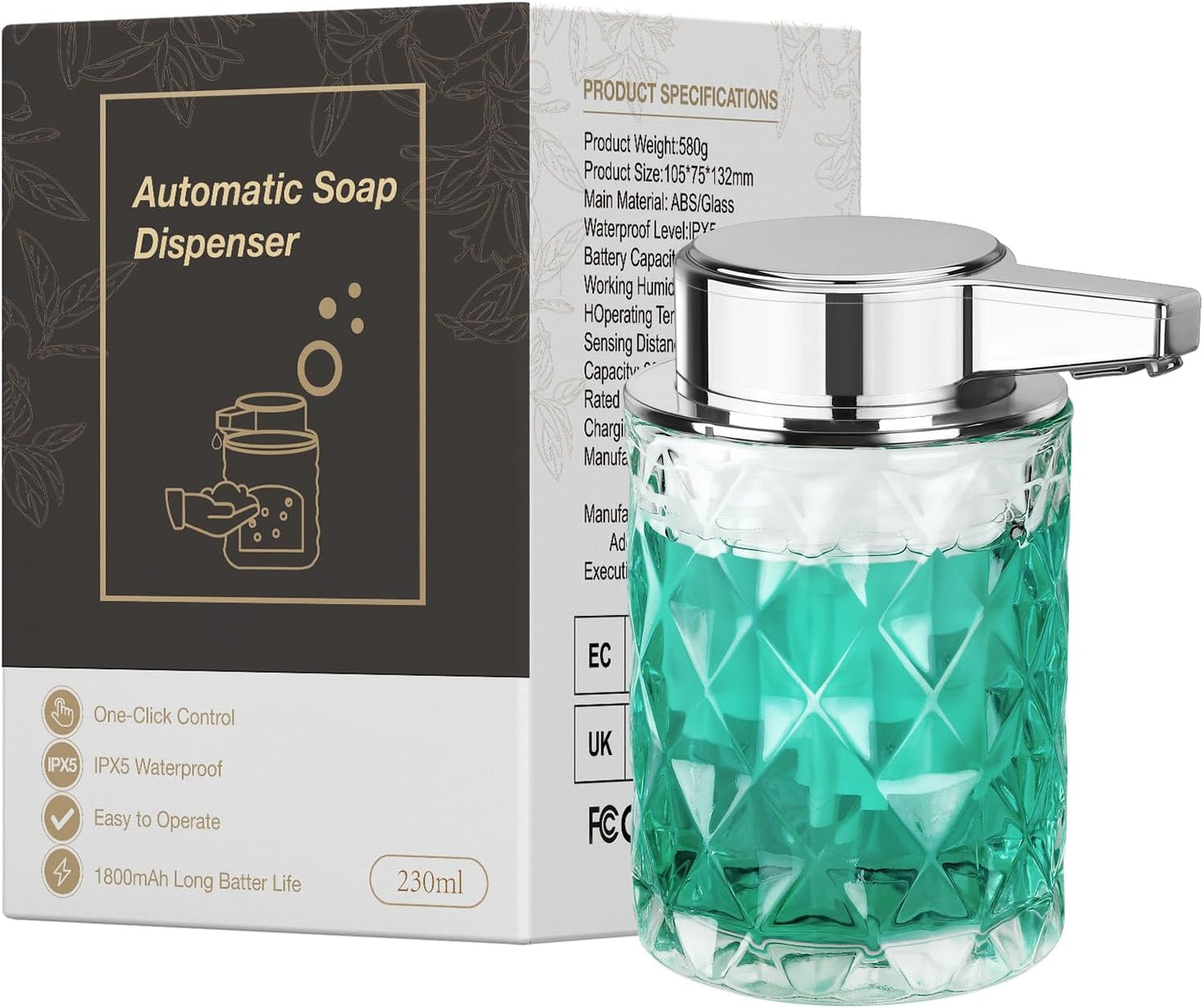 Dluxe Ave. 8 OZ Glass Auto Soap Dispenser for Bathroom