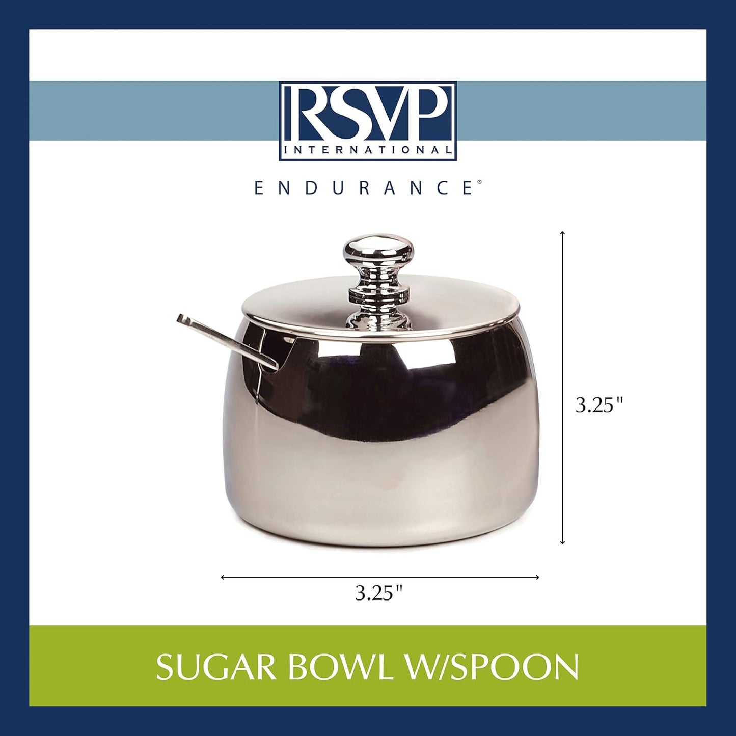 Dluxe Ave. RSVP International Stainless Steel Sugar Bowl Container with Lid and 4.5" Spoon 8 oz Capacity