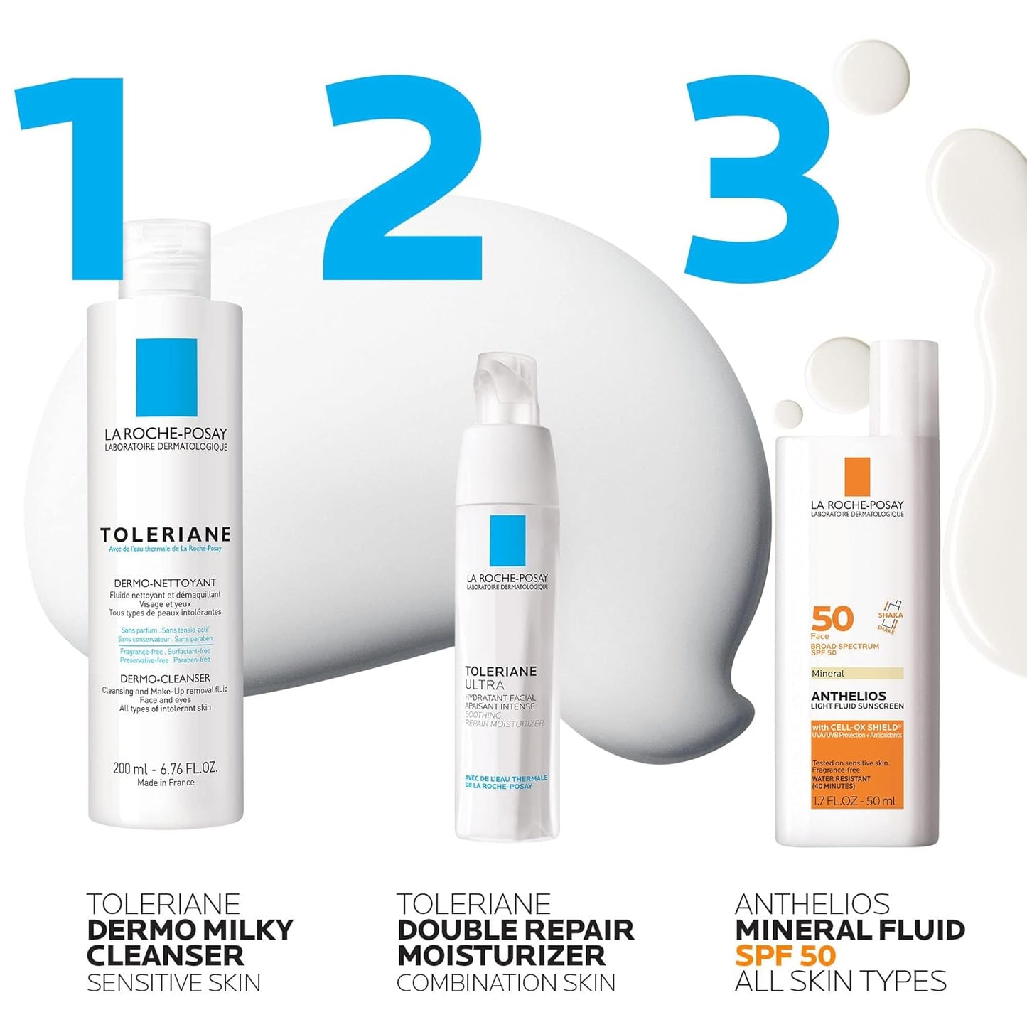 Dluxe Ave. La Roche-Posay Toleriane Dermo Face Cleanser for Face & Eyes Gentle Face Wash and Makeup Remover Milky Texture Fragrance Free Preservative Free