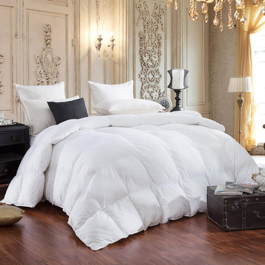 Dluxe Ave. ( QUEEN ) 600-Thread-Count Egyptian Cotton Goose Down Comforter, 55 oz. Fill Weight Baffle Box Design, / White