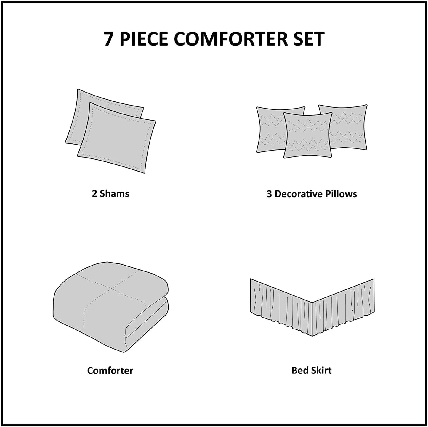 Dluxe Ave. ( CALI./ KING) 7 Pcs Vienna Sateen Cotton Comforter Set/ for All Season Down Alternative/ Grey