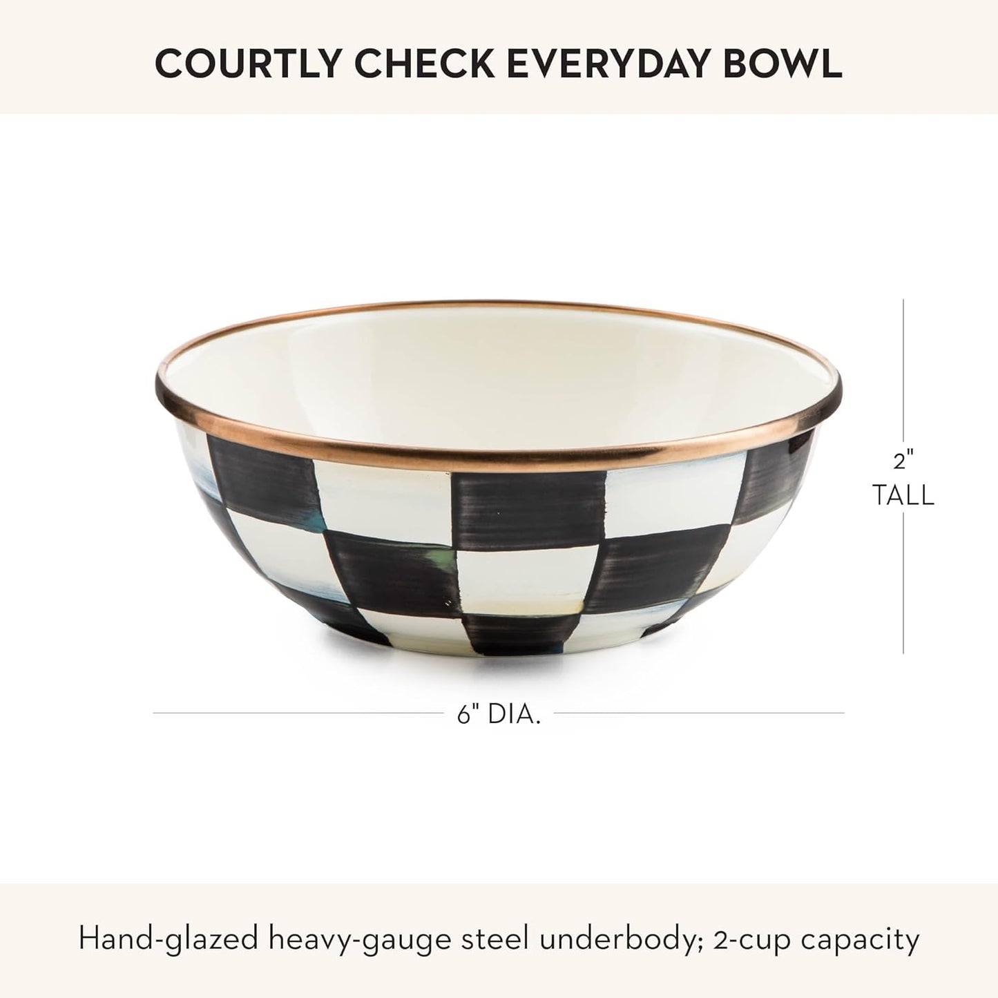 Dluxe Ave. Enamel Serving Bowl for Entertaining/Black-and-White Courtly Check