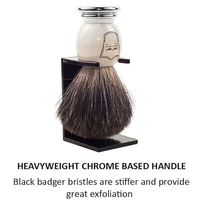 Dluxe Ave. 100% Black Badger Bristle Shaving Brush with Ivory Marbled Handle