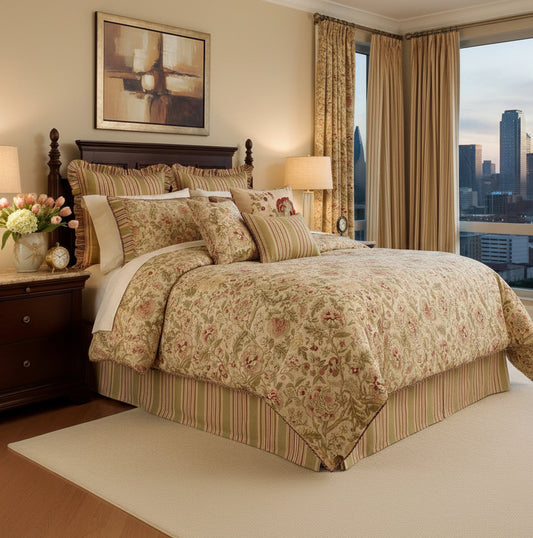 Dluxe Ave.(KING) All Season 4-Piece Reversible Comforter Set/ Antique