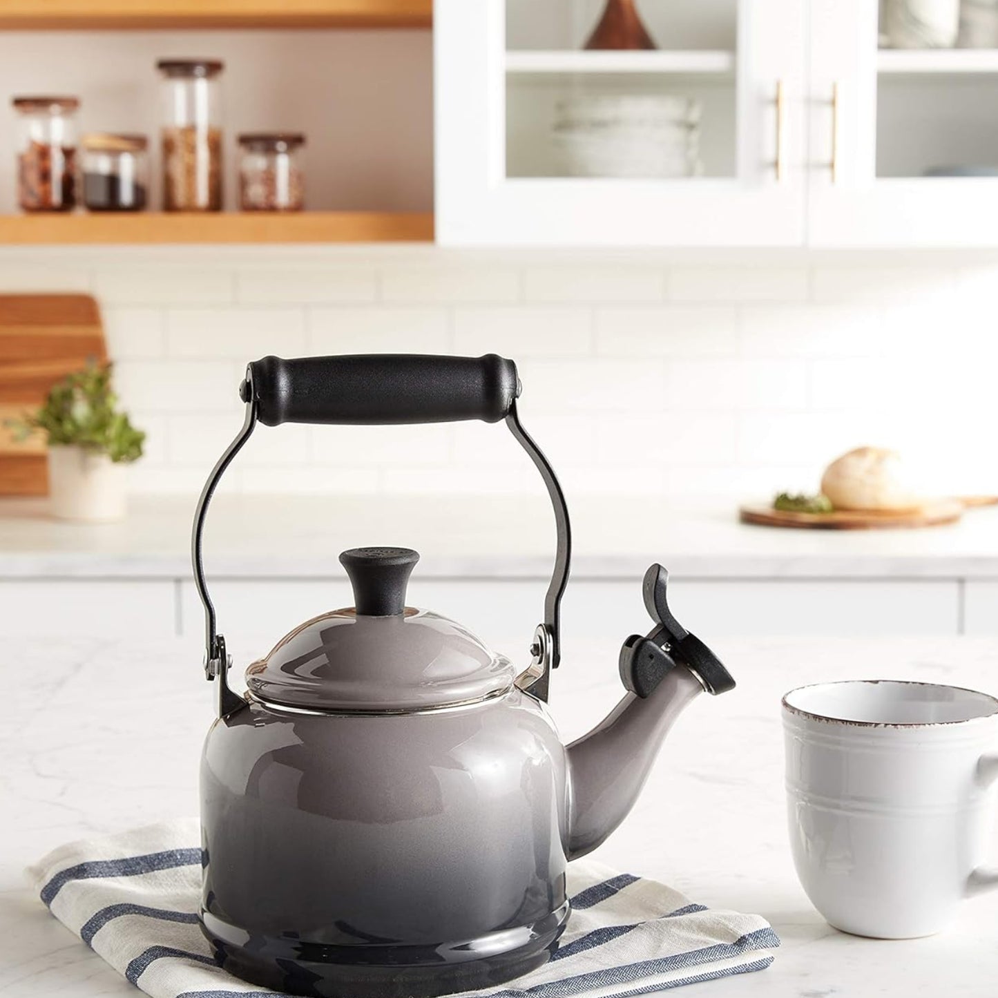 Dluxe Ave. Enamel On Steel Demi Tea Kettle 1.25 qt. Oyster