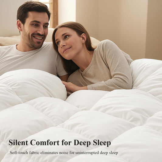 Dluxe Ave. ( KING ) Winter White Goose Down Comforter, Down Duvet Insert 800 Fill Power 400 Thread Count, Ultra Soft Noiseless Shell with Corner Tabs/ White