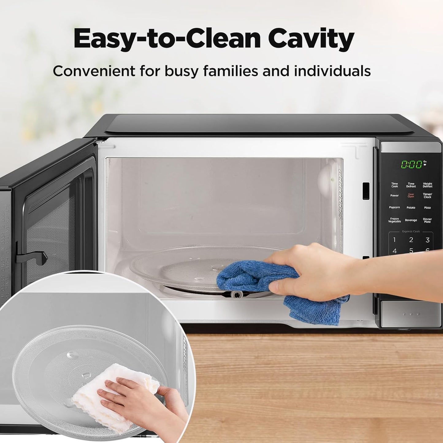 Dluxe Ave. Digital Microwave Oven 1000W 1.1cu.ft Black & Stainless Steel 1.1 Cu.ft