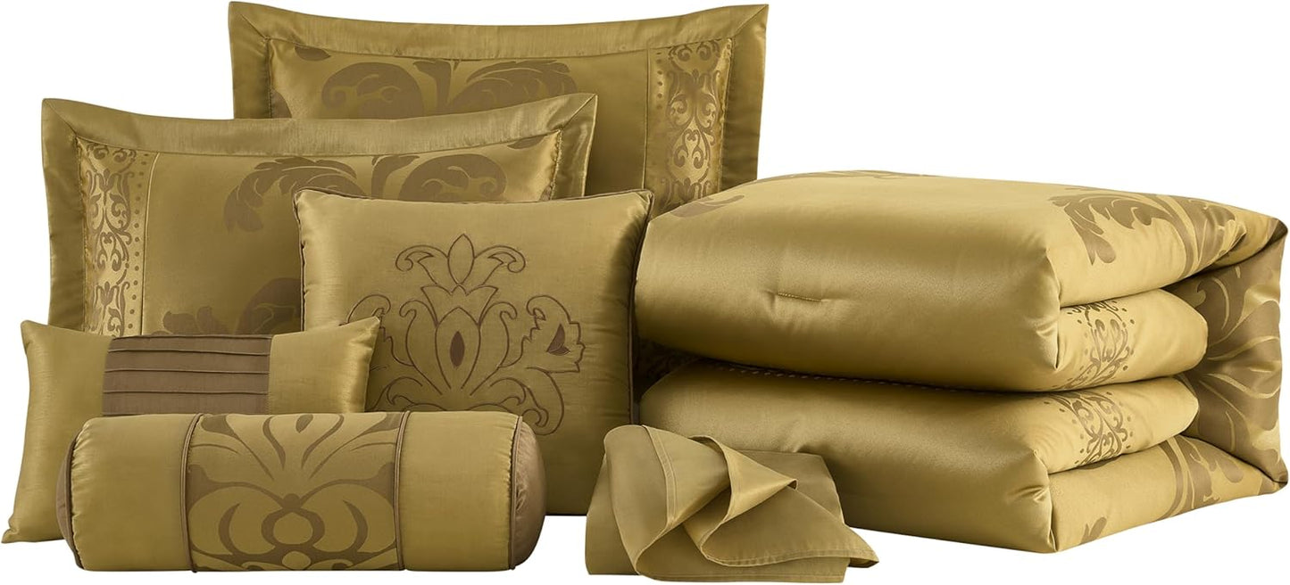 Out of Stock Dluxe Ave. ( FULL) 7-Piece Jacquard Floral Comforter Set / Gold