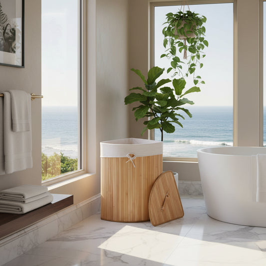 Dluxe Ave.Corner Bamboo Laundry Hamper with Lid and Removable Liner (Natural)