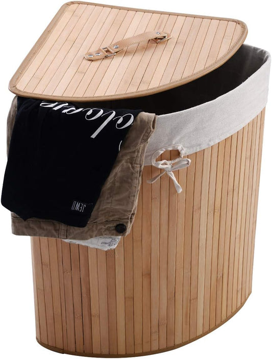 Dluxe Ave. GOFLAME Corner Bamboo Laundry Hamper with Lid and Removable Liner (Natural)