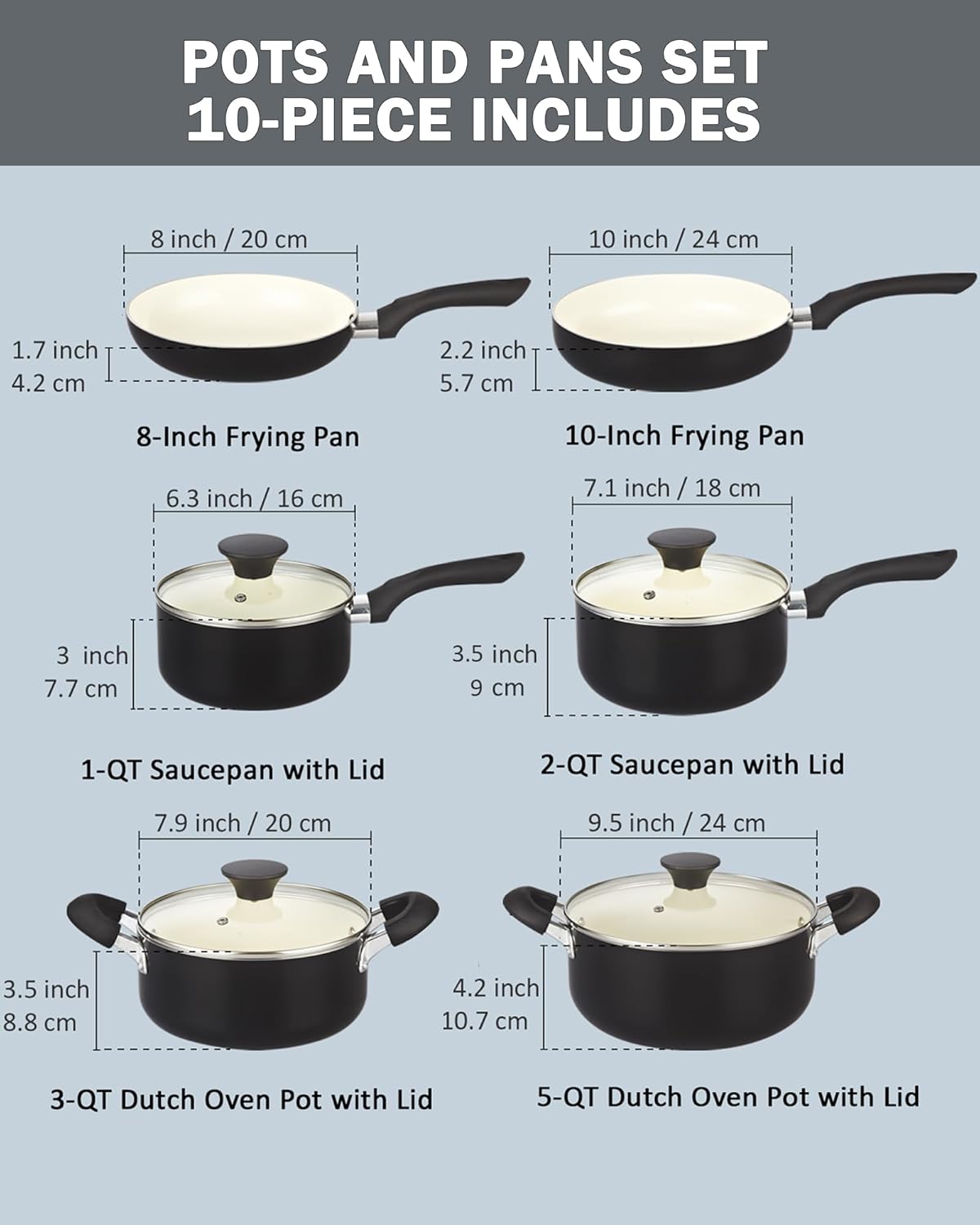 Dluxe Ave. Pots And Pans Nonstick / 10 Piece Ceramic Cookware