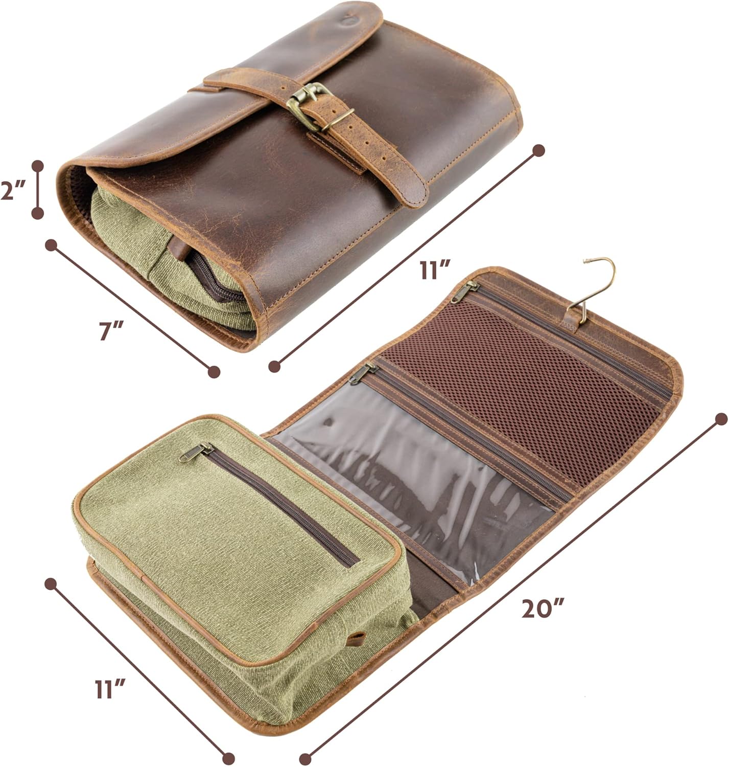 Dluxe Ave. Hanging Toiletry Bag for Men & Women/ Leather/ Brown