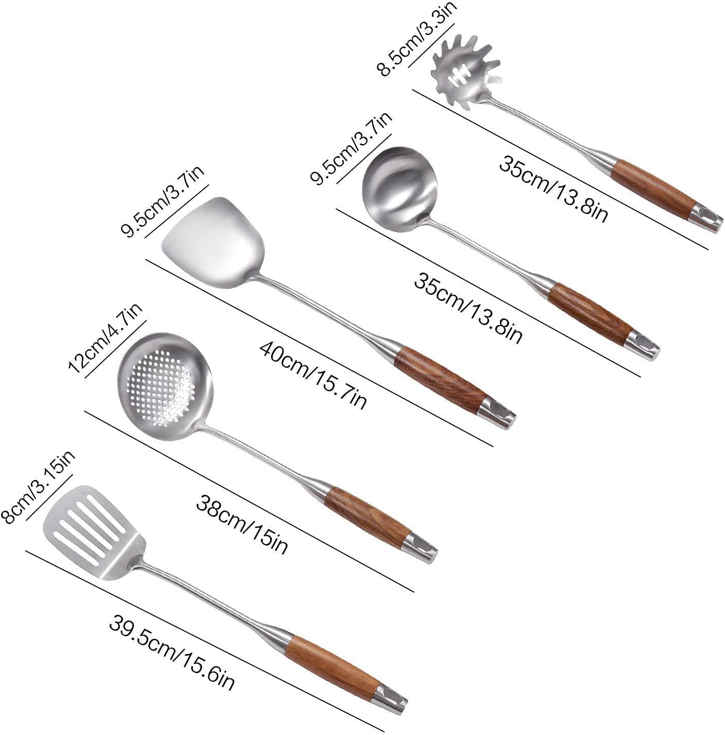 Dluxe Ave. 5 Piece Set Wooden Utensils / Stainless Steel