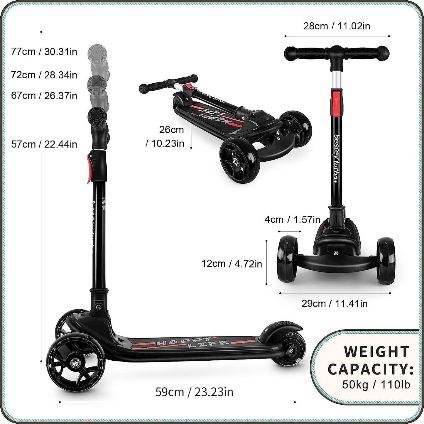 Dluxe Ave. Kids Scooter Kick Scooters for Kids Age 3-8 3 Wheel Scooter for Kids with LED Light Wheels for Boys/Girls (Black)