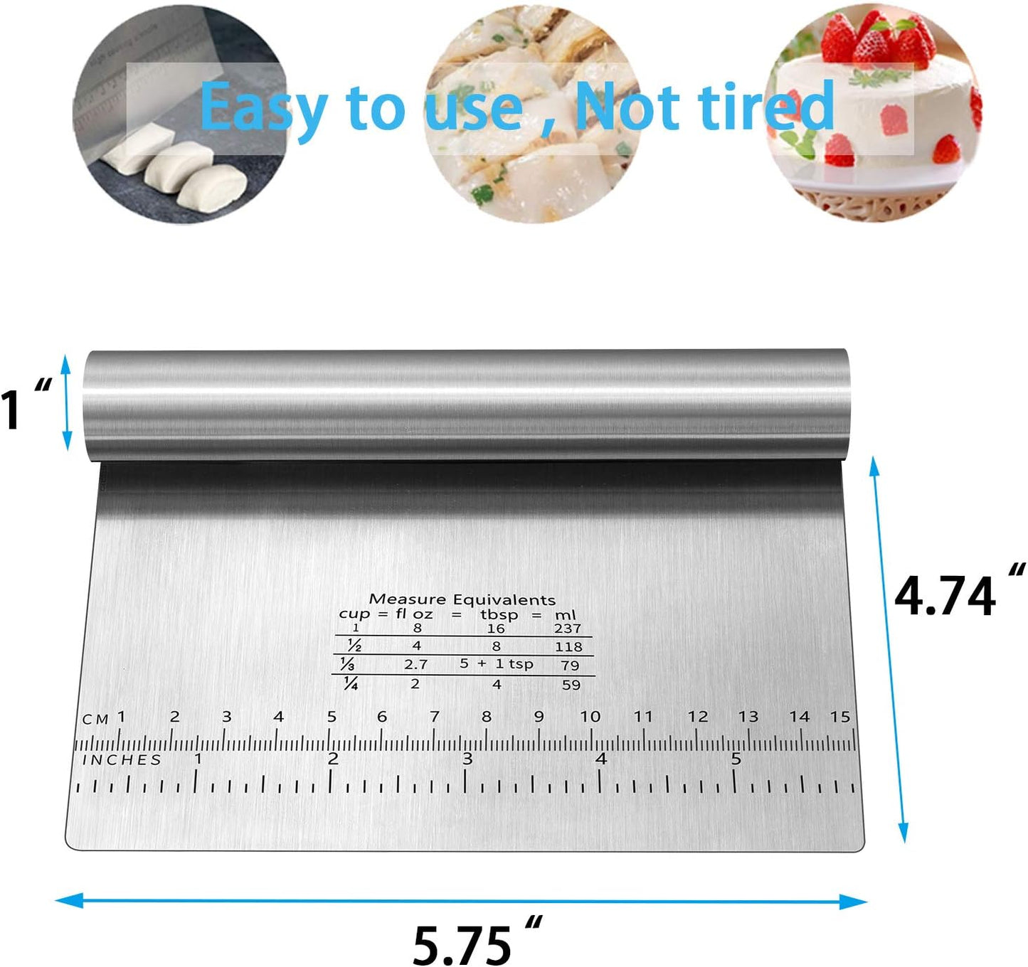 Dluxe Ave. Pro Dough Pastry Scraper/Cutter/Chopper Stainless Steel Mirror Polished with Measuring Scale Knife 2PCS