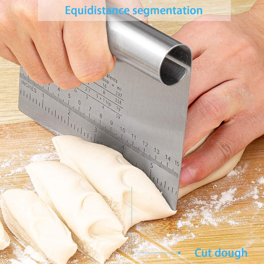Dluxe Ave. Pro Dough Pastry Scraper/Cutter/Chopper Stainless Steel Mirror Polished with Measuring Scale Knife 2PCS