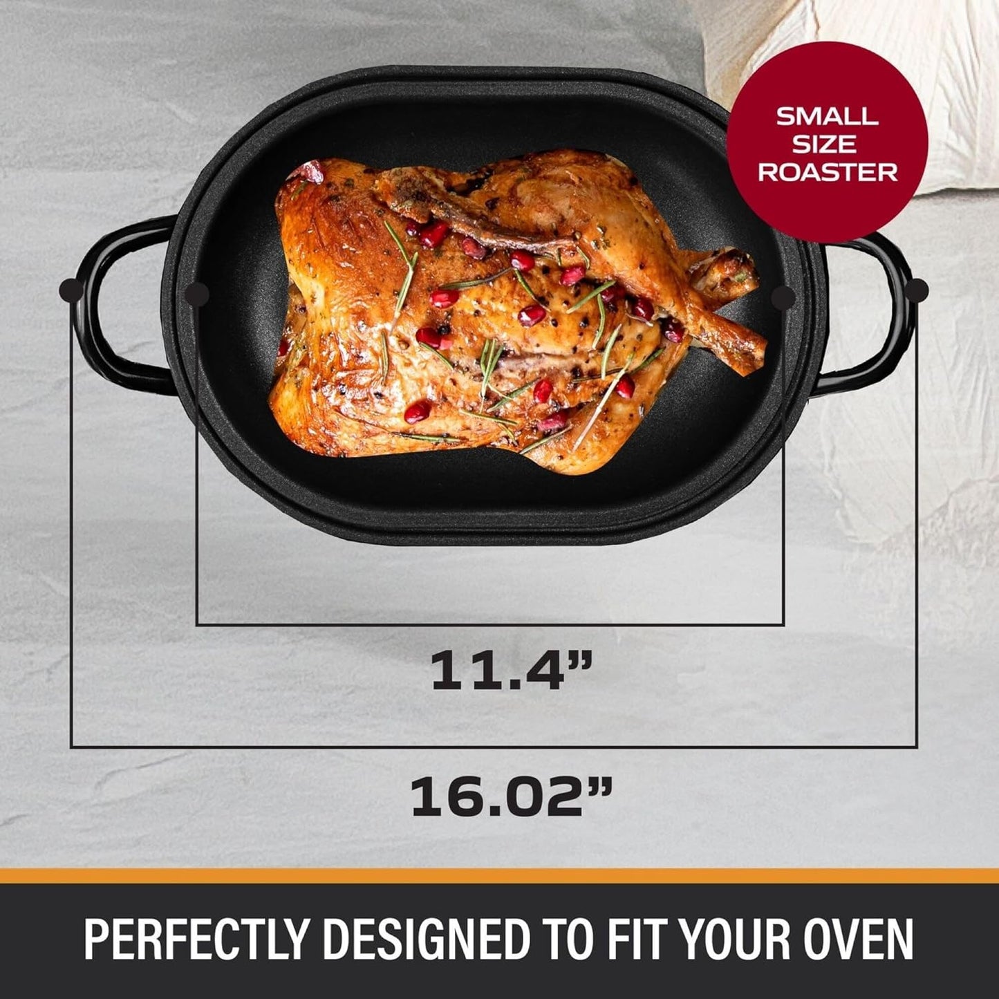 Dluxe Ave. Granite Stone Oval Roaster Pan Small 16” Ultra Nonstick Roasting Pan with Lid