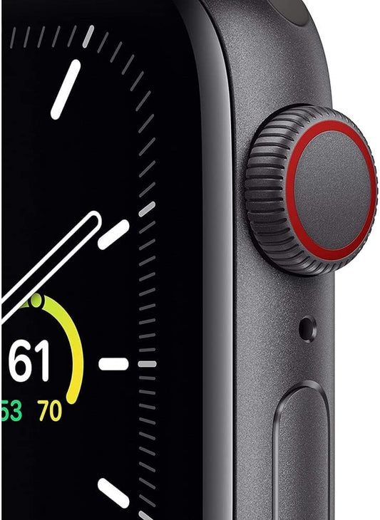 Dluxe Ave. Apple Watch SE (GPS + Cellular .. 44mm) - Space Gray Aluminum Case with Black Sport Band (Renewed)