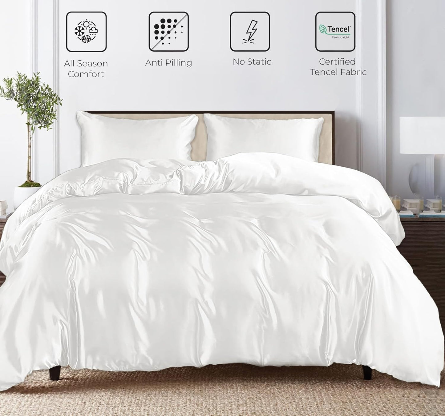 Dluxe Ave. ( FULL ) 3 Pcs {Duvet Cover} Set, with Deep Pocket Fitted Sheet/ White