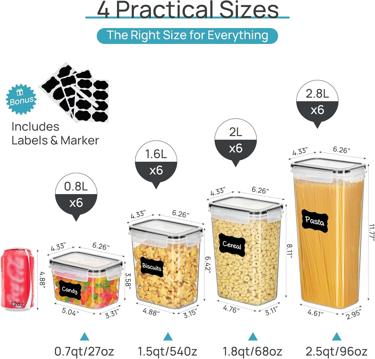 Dluxe Ave. Airtight Food Storage Containers with Lids/ 24 Pcs/ BPA Free/ 24 Labels (Black)